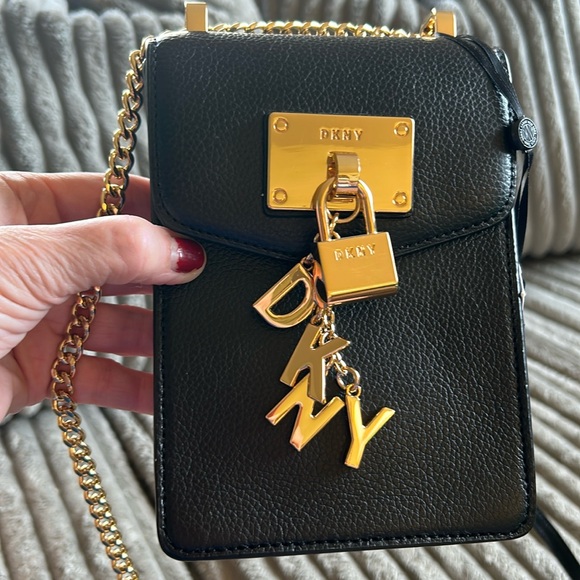 DKNY Handbags - DKNY Black Hard Case Crossbody Bag Shoulder Bag with Gold Tone Accents & Chain